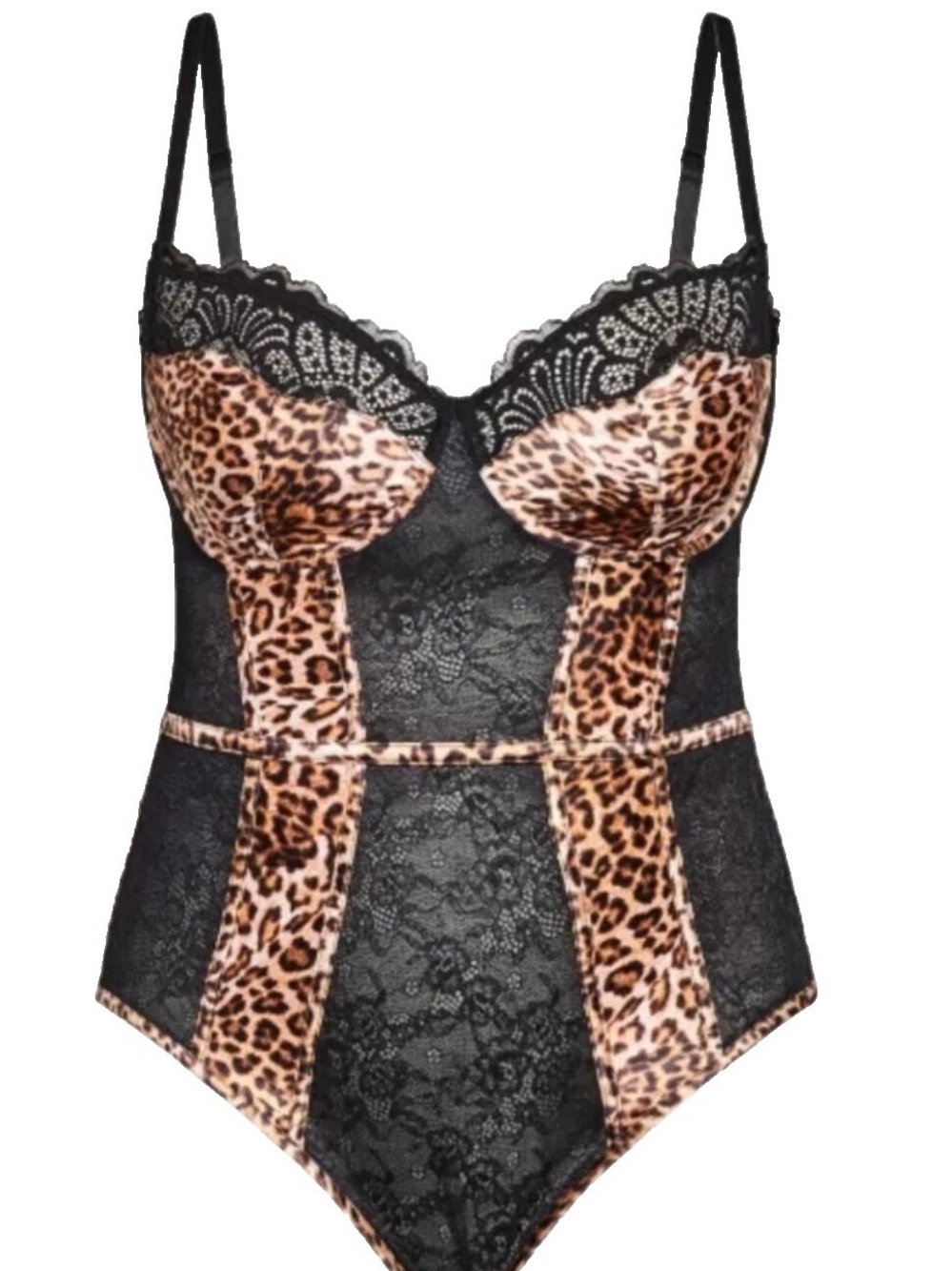 NWT- Leopard Lace Bodysuit - Black/Leopard Print Women's Lingerie